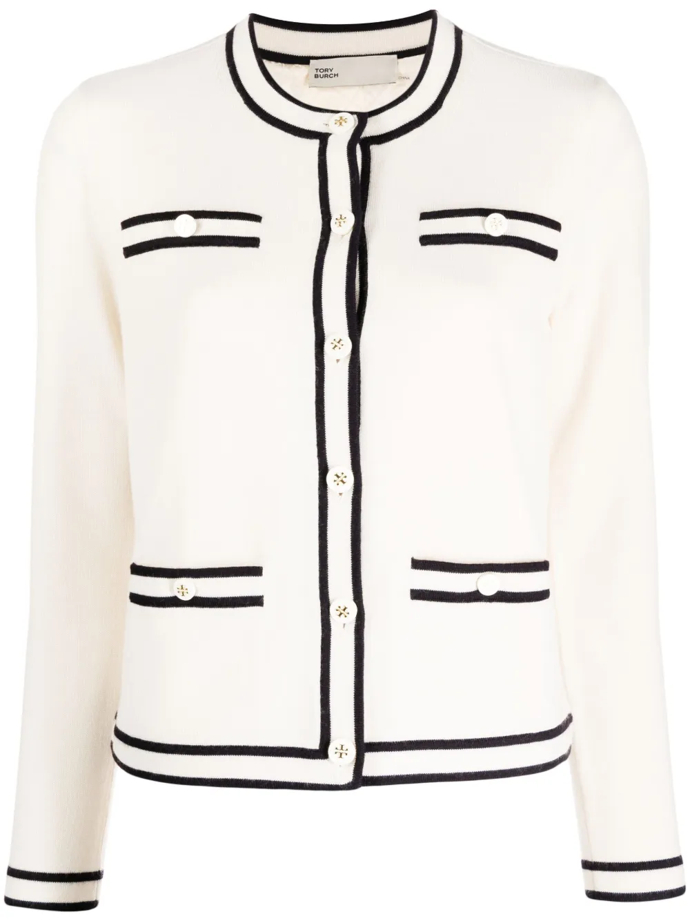 Tory Burch Kendra Merino Wool Cardigan In Neutrals