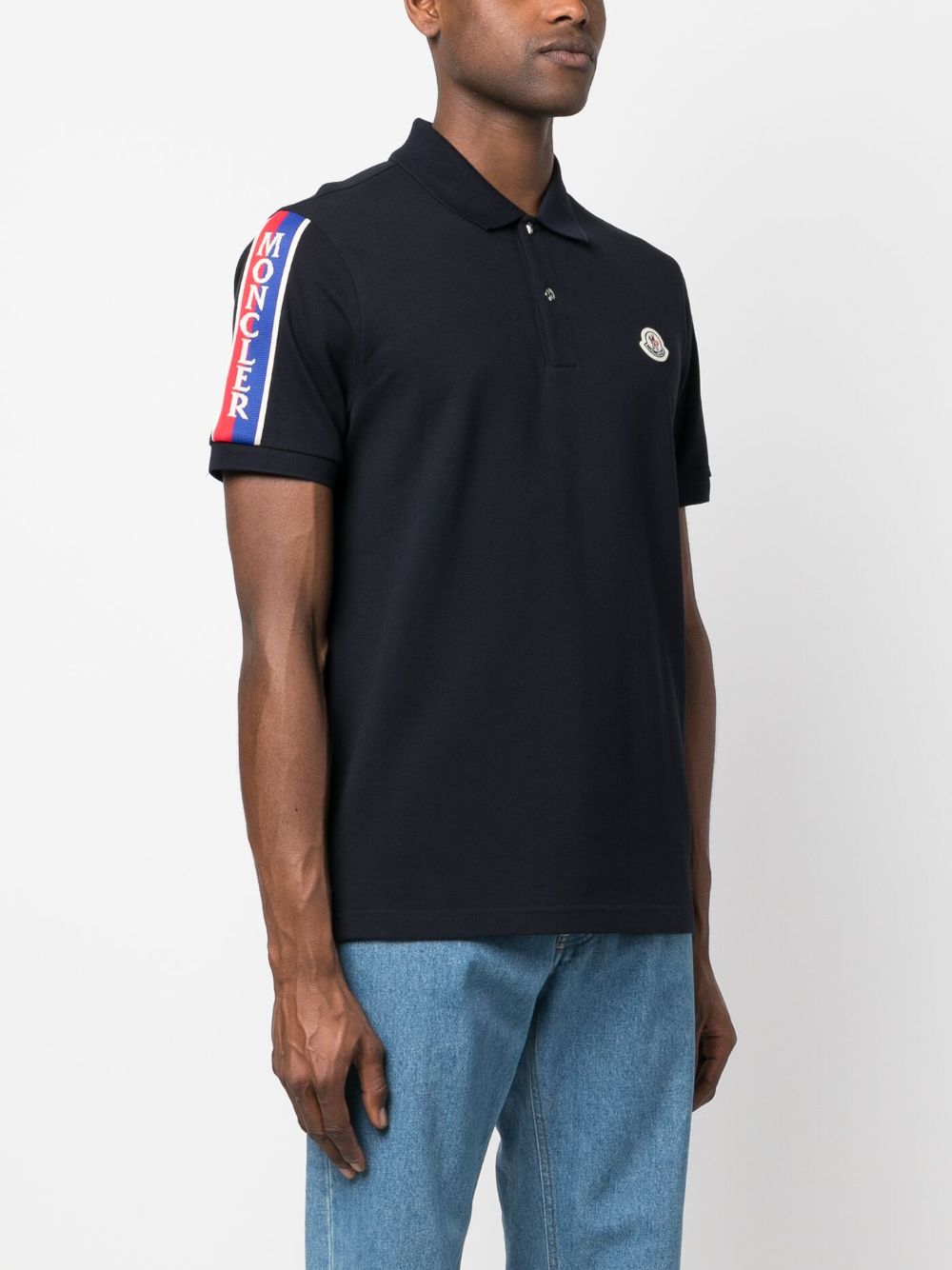 Shop Moncler Logo-stripe Polo Shirt In Blau