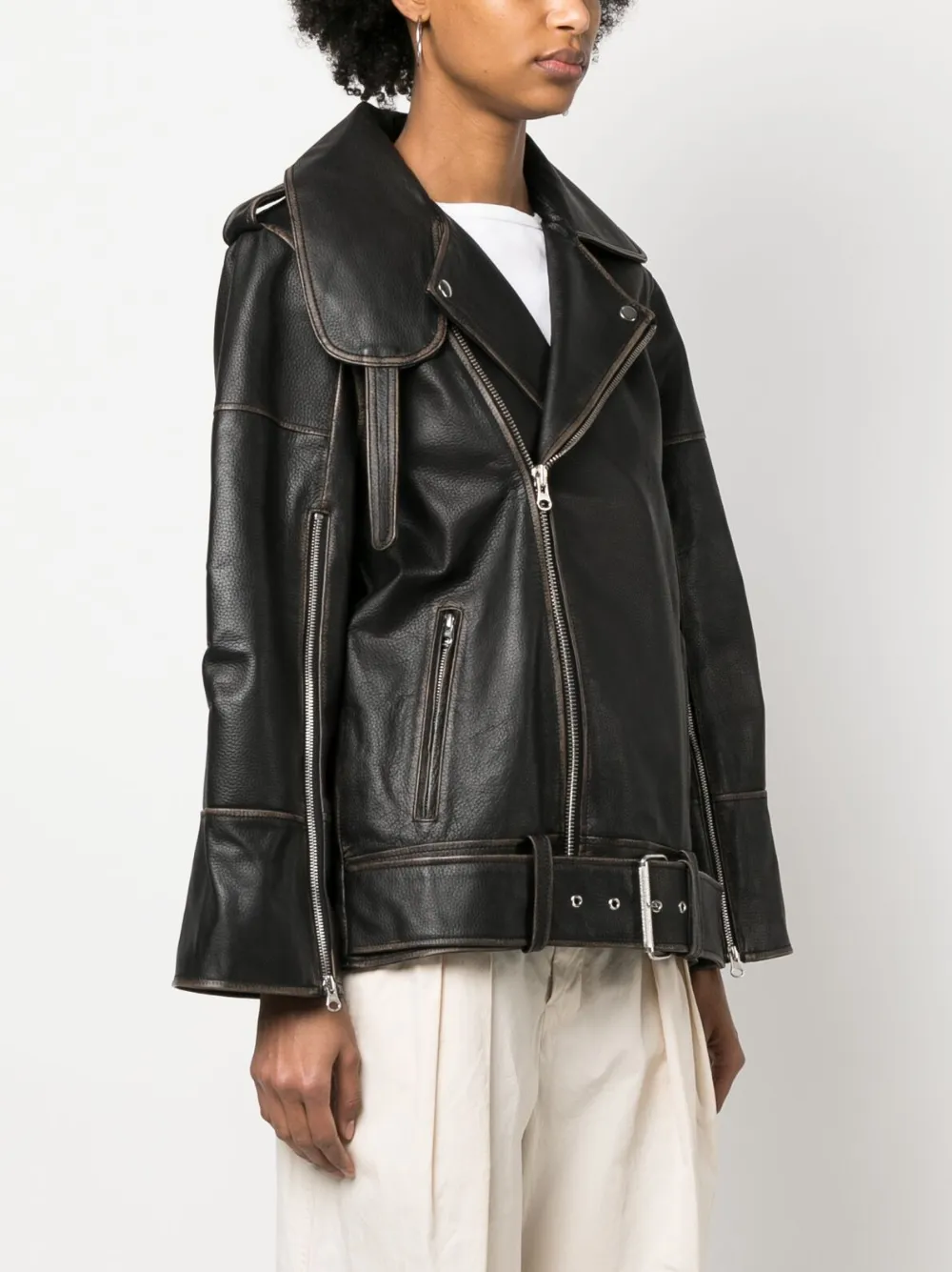 By Malene Birger Zip Details Leather Jacket Farfetch