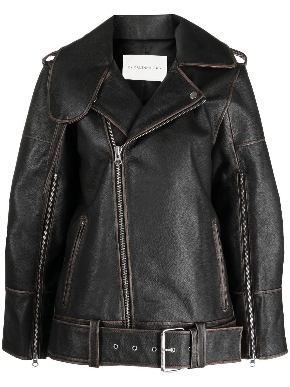 By Malene Birger zip details leather jacket – Black