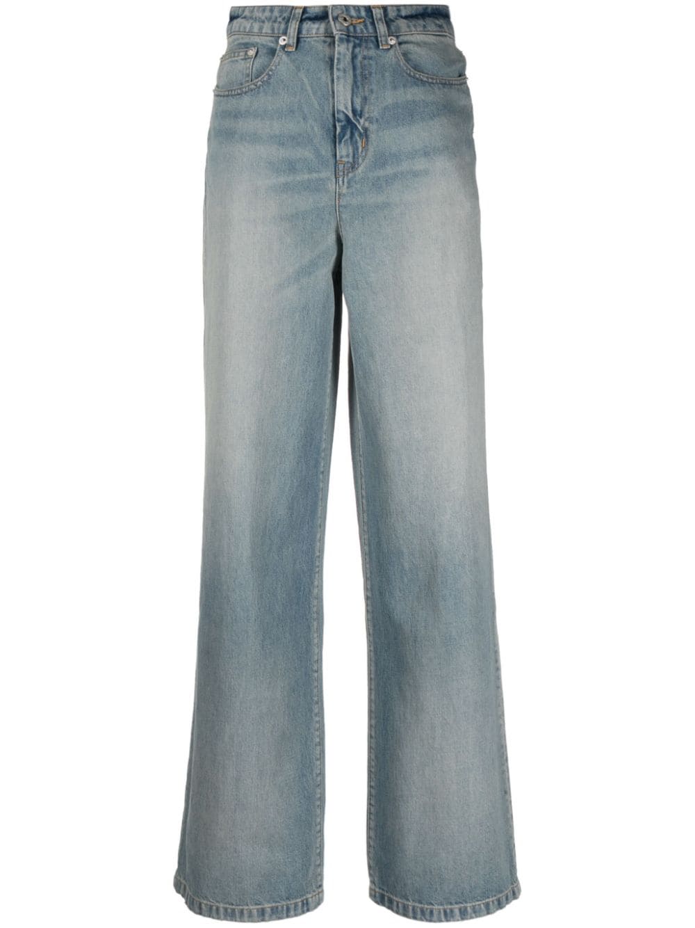Shop Kenzo Logo-patch Wide-leg Jeans In Blue