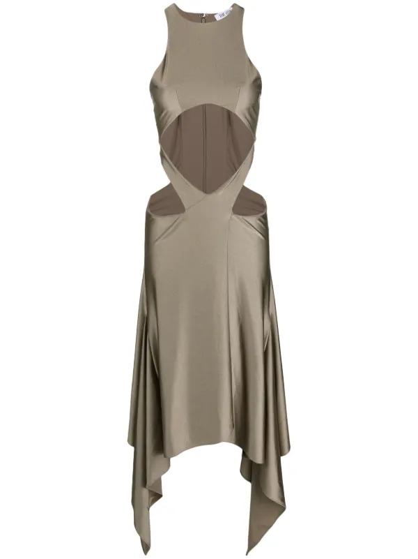 The Attico draped-hem cut-out Midi Dress Green FARFETCH UZ