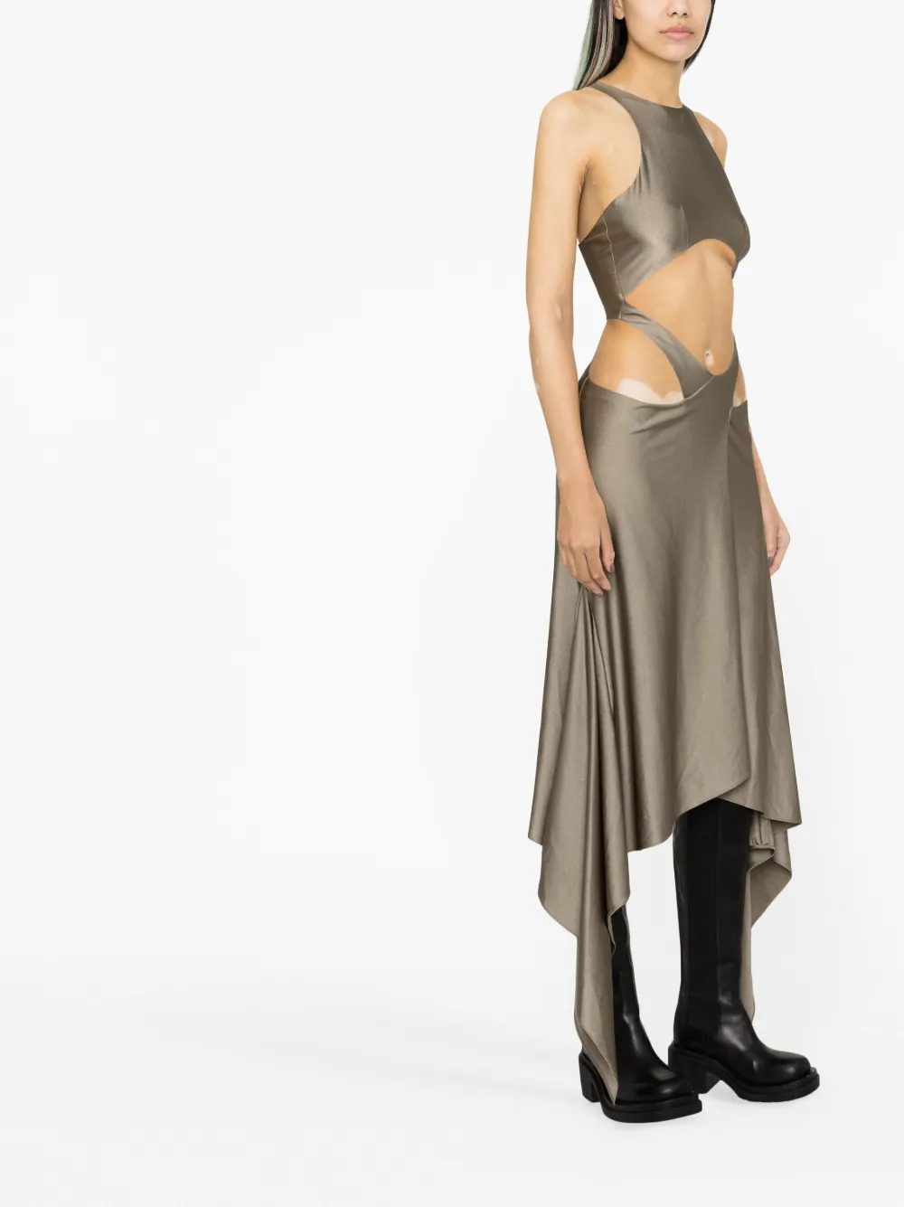 Attico Draped-hem Cut-out Midi Dress In Green