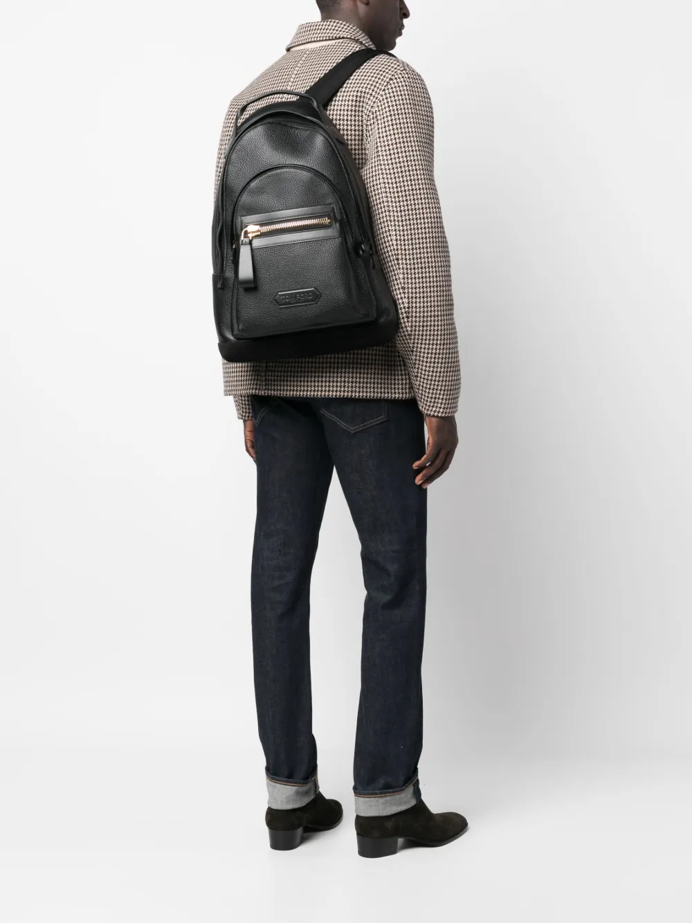 Shop Tom Ford Logo-patch Leather Backpack In Black