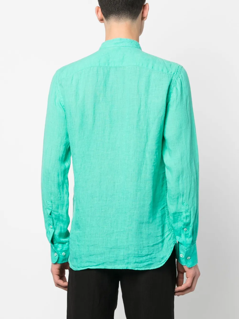 120% Lino Mandarin-collar Long-sleeve Linen Shirt In Grün