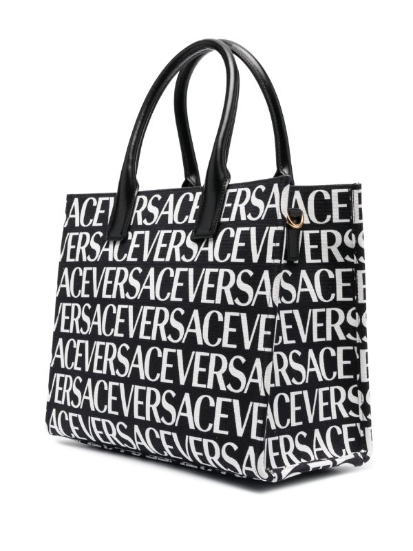 Versace Black Tote Bag With All Over Logo