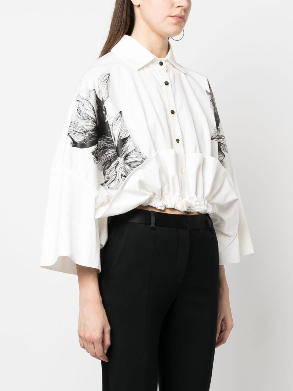 Shop Ioana Ciolacu Abstract-print Ruffle-hem Shirt In White