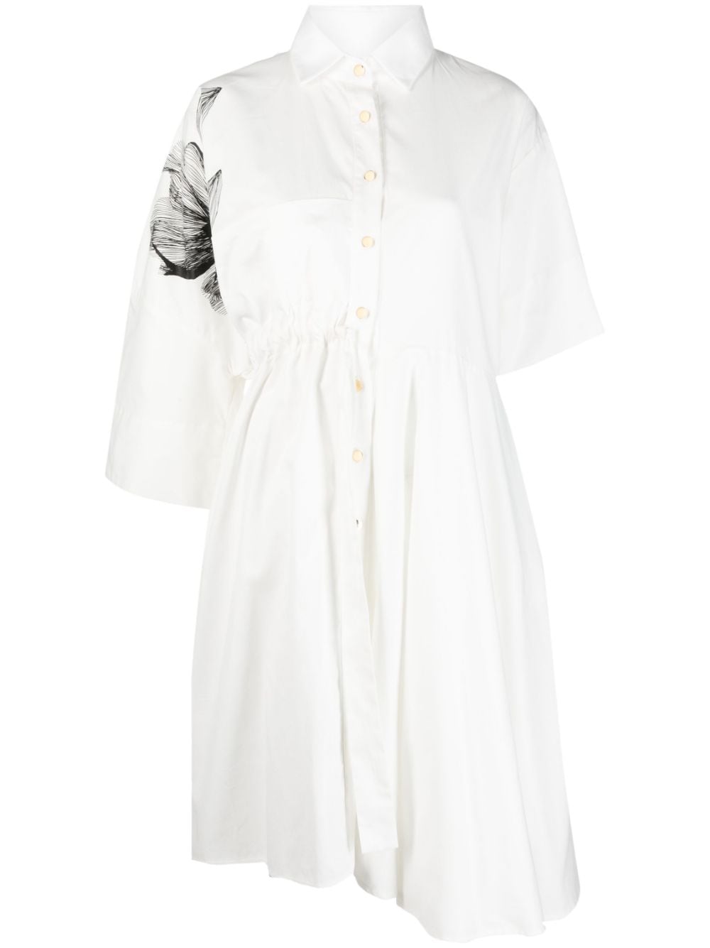 Ioana Ciolacu Floral-print Asymmetric Cotton Shirtdress In White