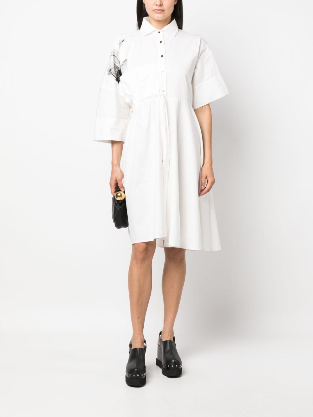 Shop Ioana Ciolacu Floral-print Asymmetric Cotton Shirtdress In White