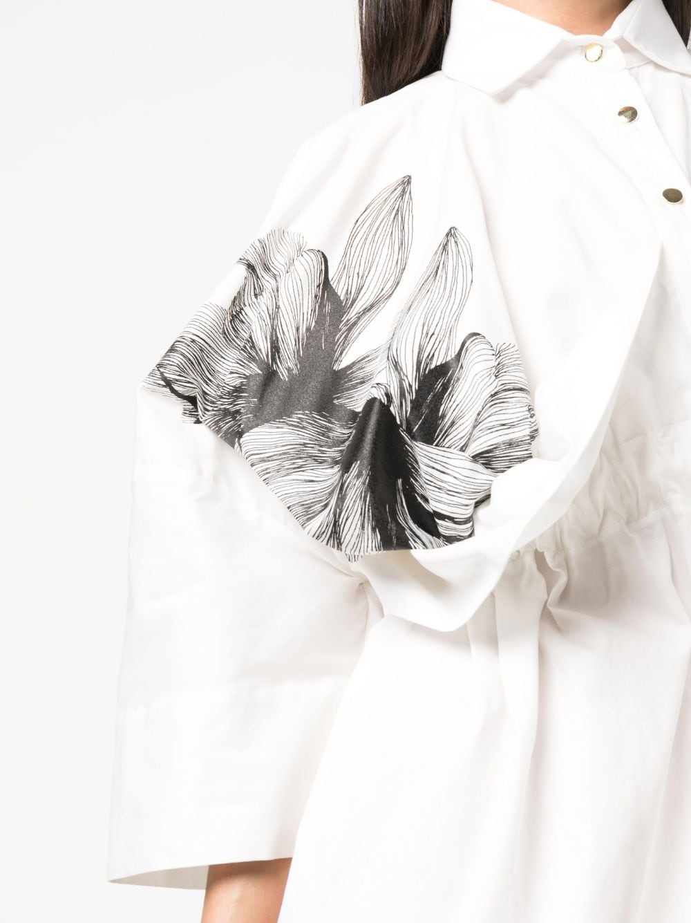 Shop Ioana Ciolacu Floral-print Asymmetric Cotton Shirtdress In White