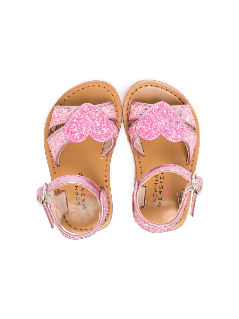 Shop Sophia Webster Mini Heart-patch Leather Sandals In Pink