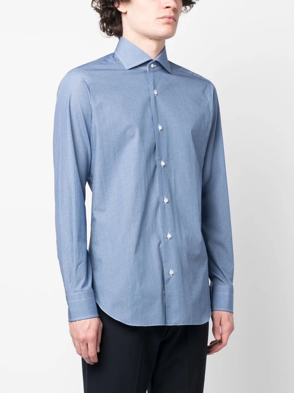 Barba Napoli Geometric-pattern Cotton Shirt In Blue