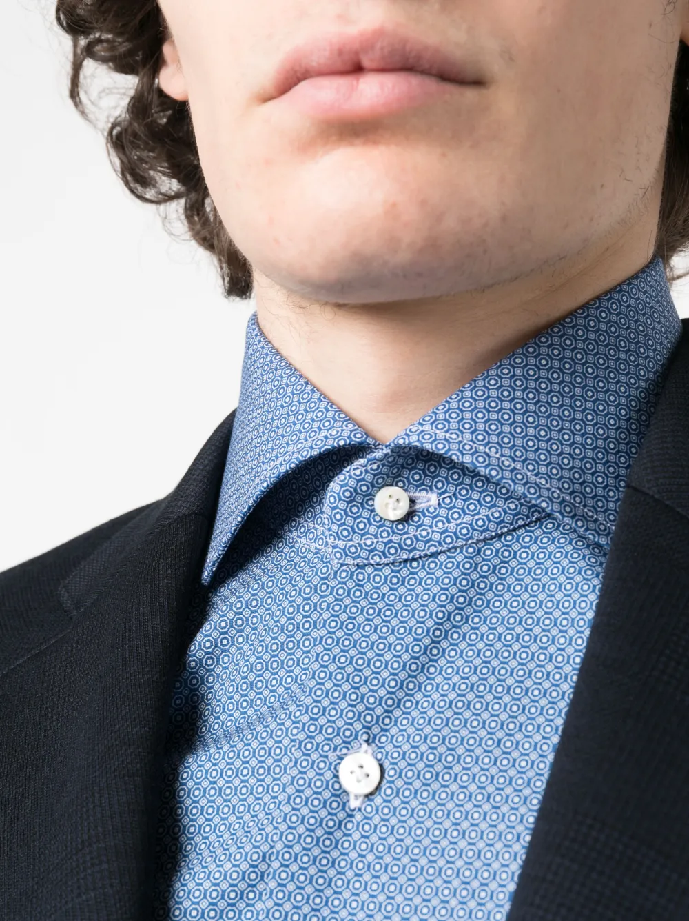 Barba Napoli Geometric-pattern Cotton Shirt In Blue