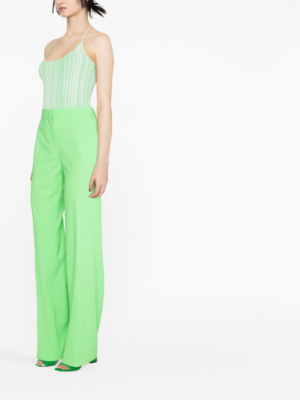 Shop Msgm High-waisted Virgin Wool Trousers In Green
