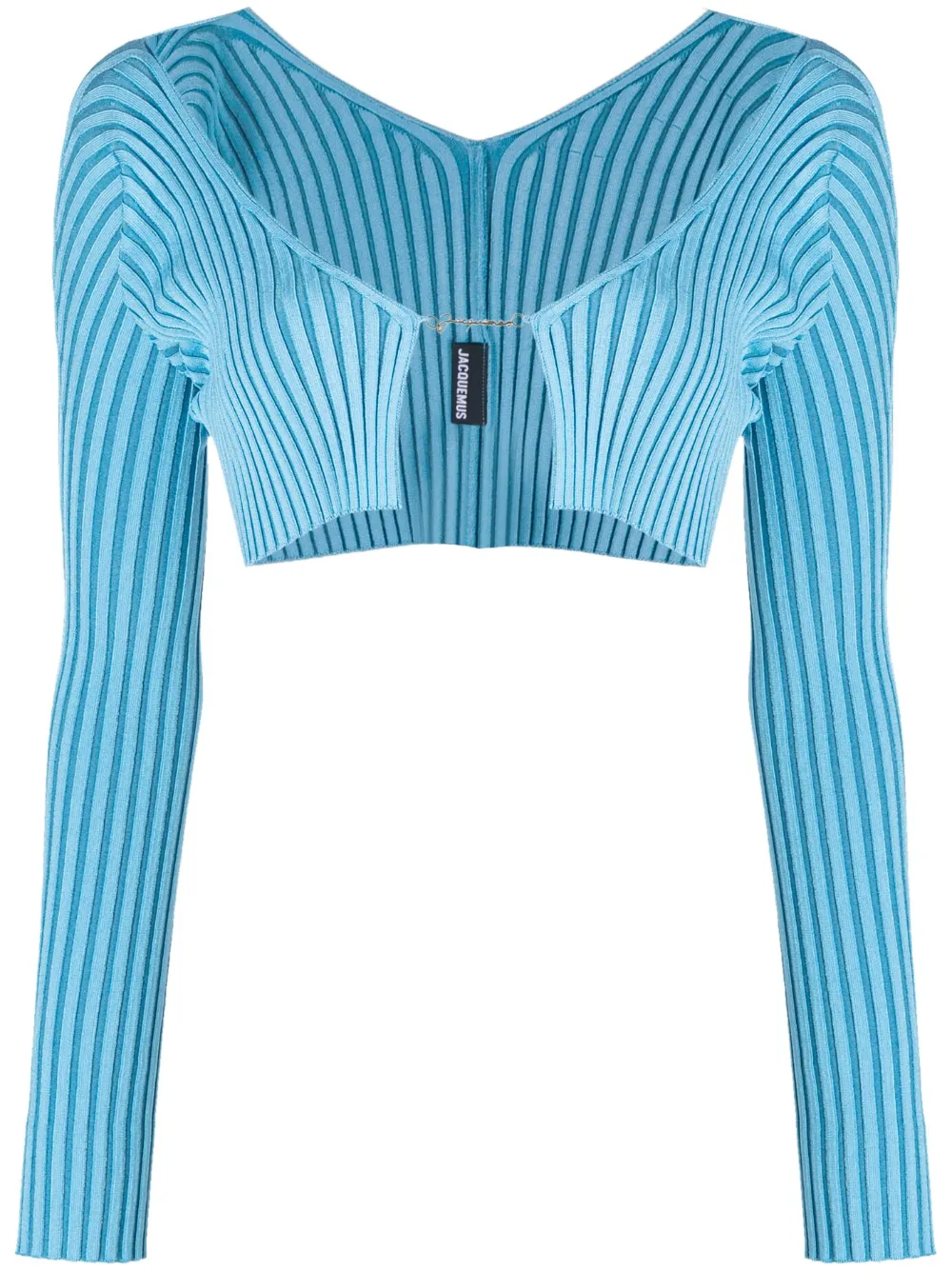 Jacquemus Ribbed Knit Cropped Cardigan In Blue