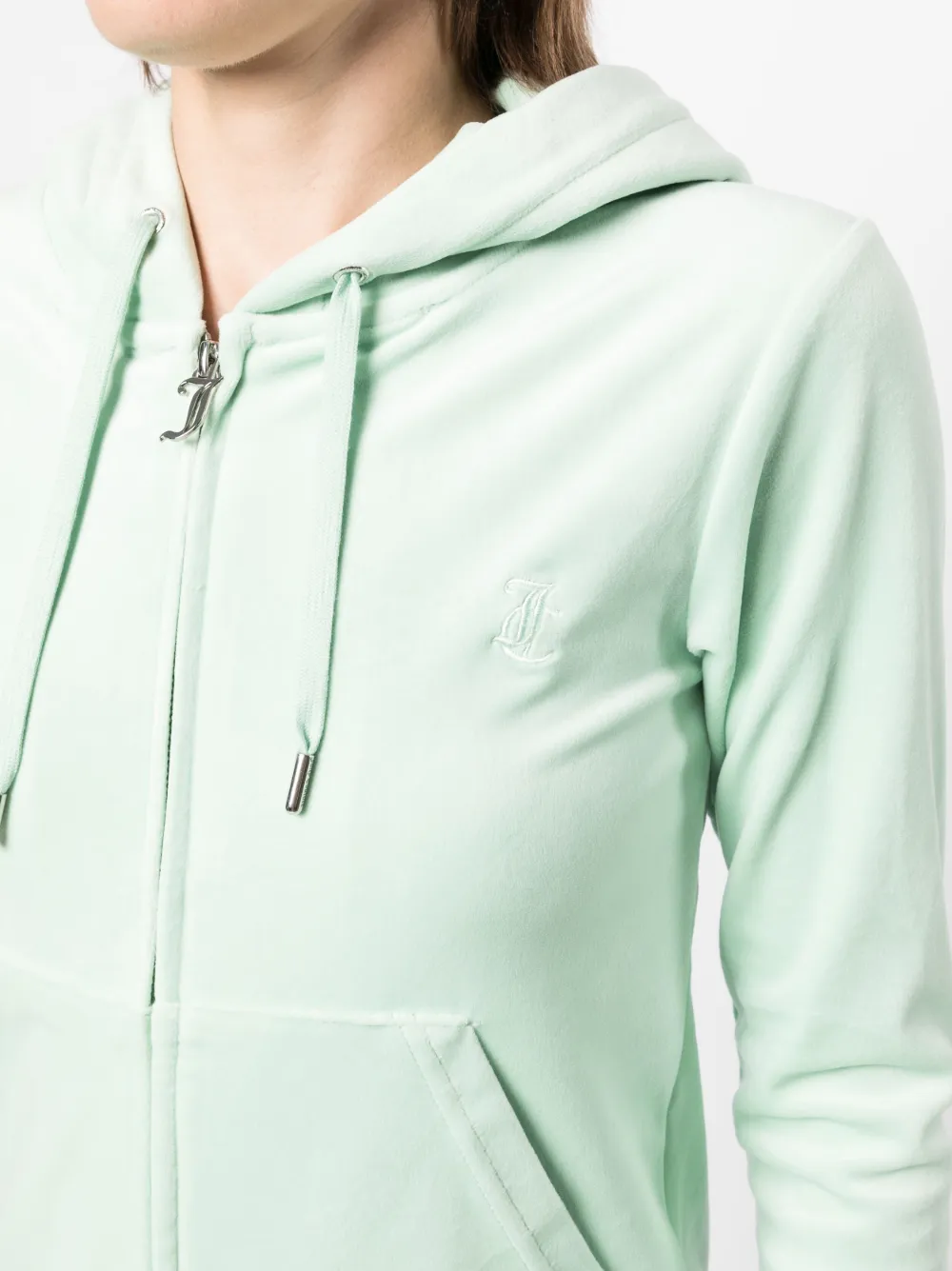 Juicy Couture Womens Grayed Jade Robertson Logo-embroidered Velour Hoody In Green