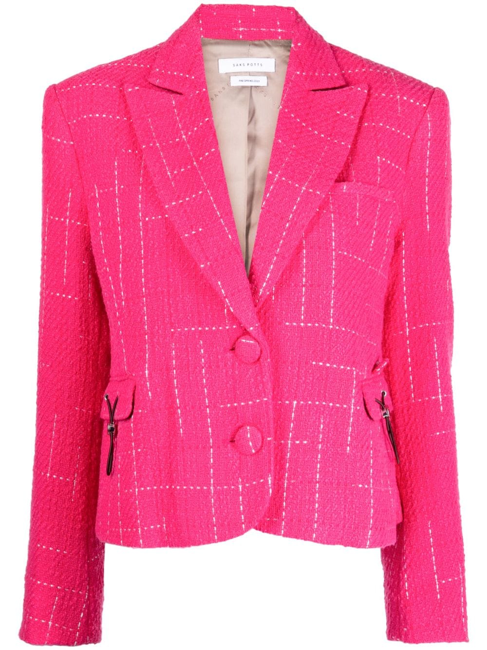 Saks Potts Theo Checked Bouclé Tweed Blazer In Pink