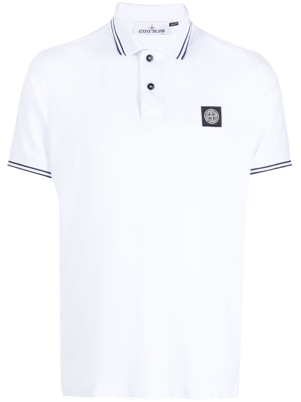 Shop Stone Island Stripe-trim Piqué Polo Shirt In White