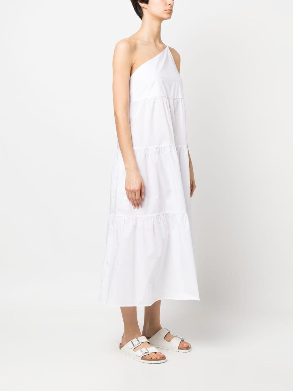 Shop Patrizia Pepe One-shoulder Cotton Poplin Dress In Weiss