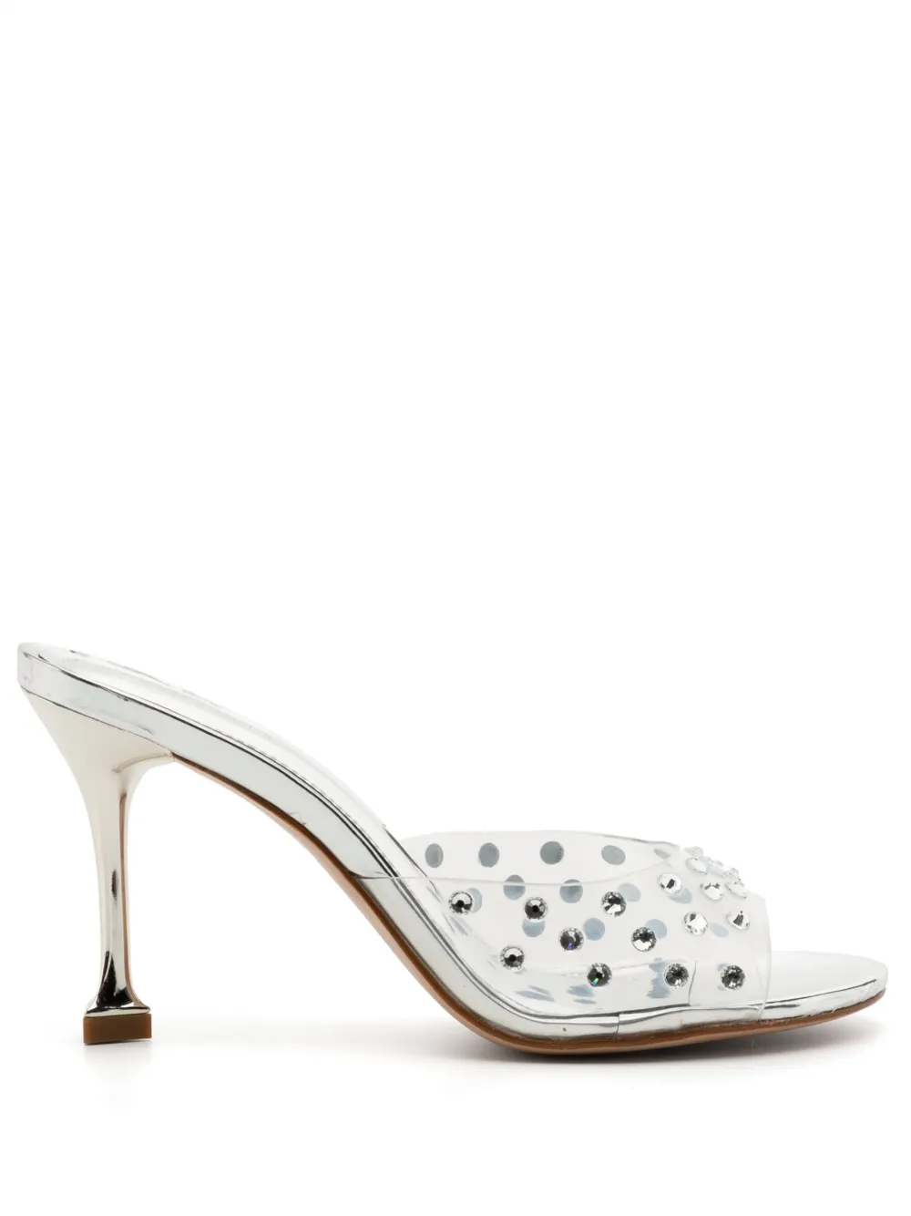 Schutz 90mm Crystal-embellished Metallic Leather Mules In Silver