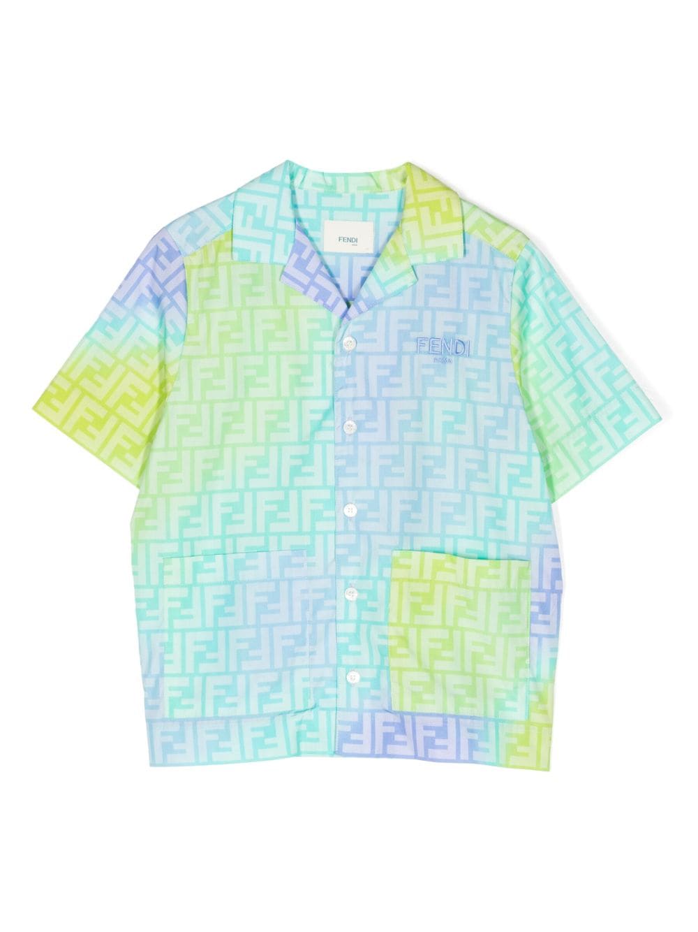 Fendi Kids' Monogram Cotton Shirt In Blue