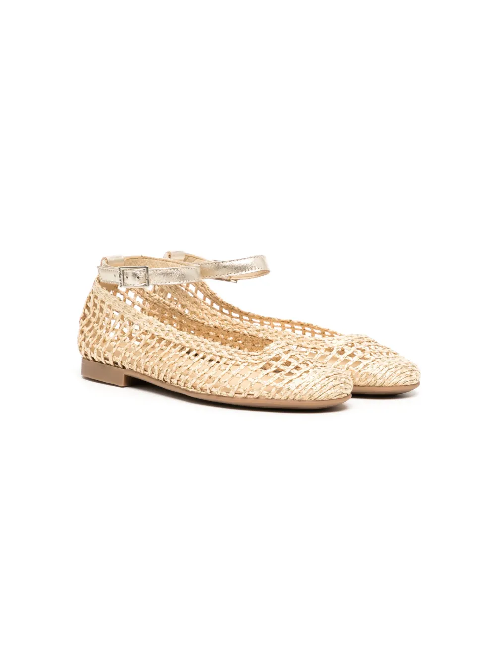 Andanines Kids' Ankle-strap Interwoven Ballerina Shoes In Gold