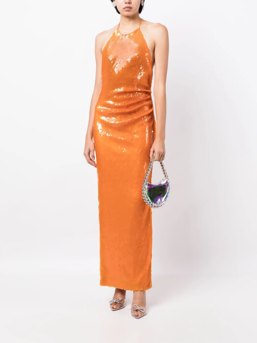 Ronny Kobo sequin-embellished halterneck maxi dress - Oranje