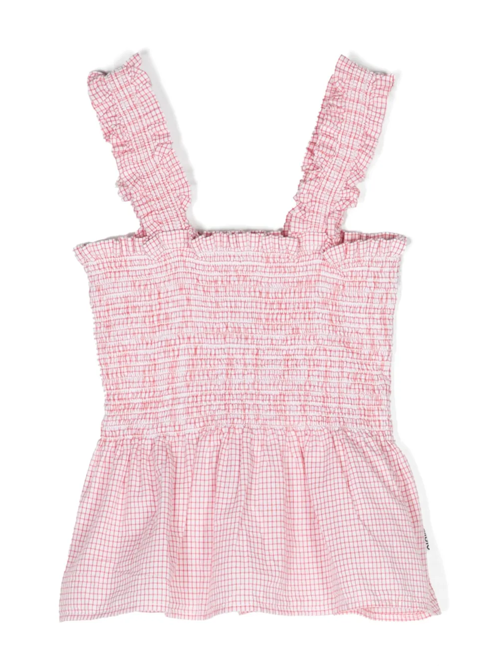 Molo Kids' Smocked Gingham-pattern Tank Top In Red