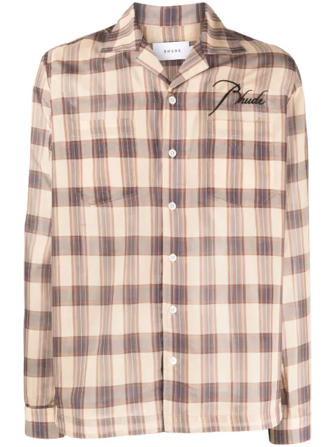 RHUDE camisa traslúcida con estampado de cuadros