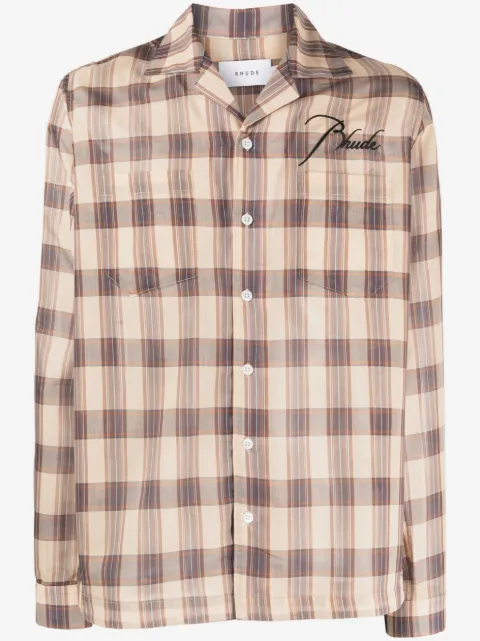 RHUDE camisa traslúcida con estampado de cuadros