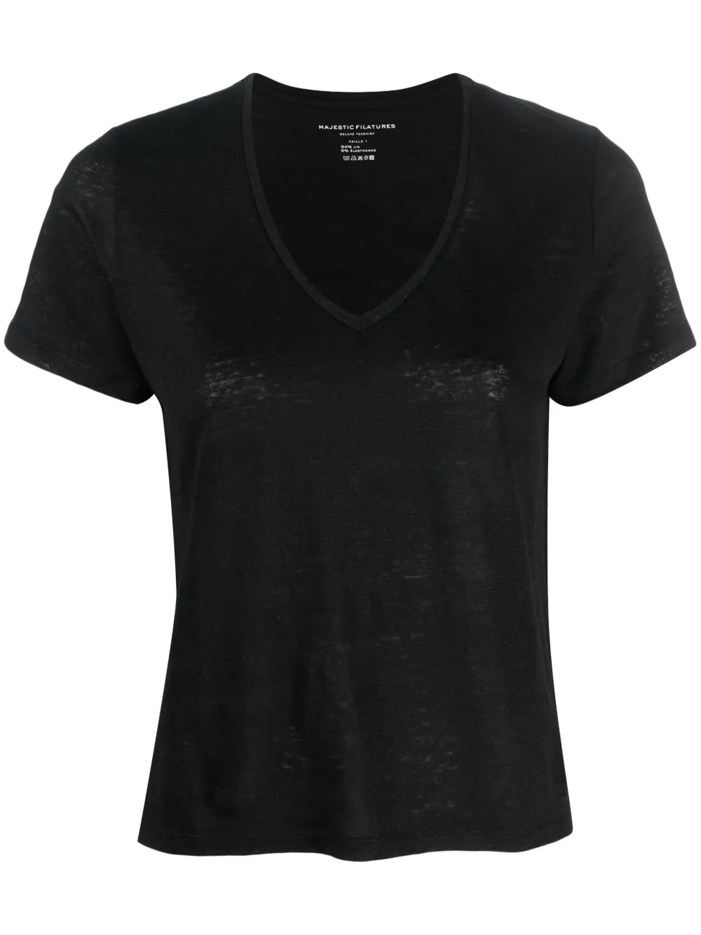 Majestic V-neck Linen T-shirt In Schwarz