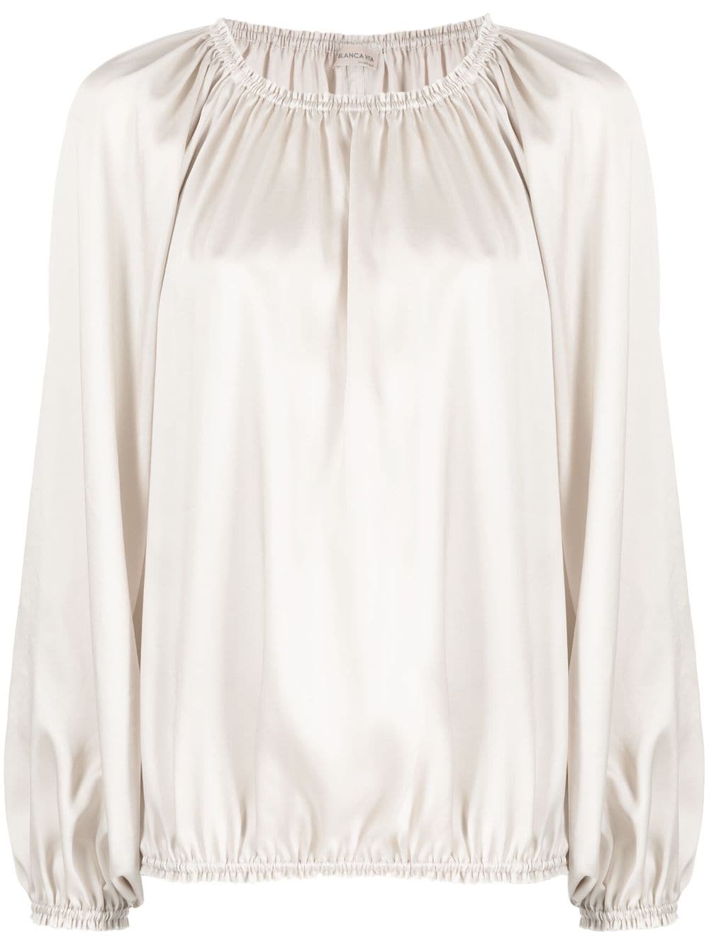 Blanca Vita Satin-finish Ruched Blouse In Nude