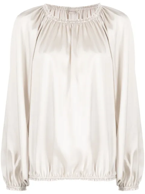 Blanca Vita satin-finish ruched blouse