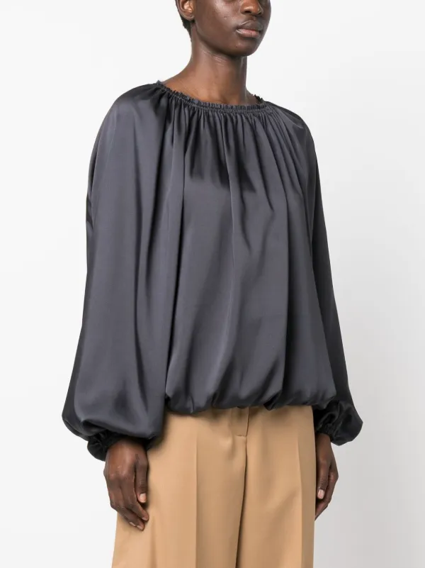 Blanca Vita シャーリング サテンブラウス | グレー | FARFETCH JP