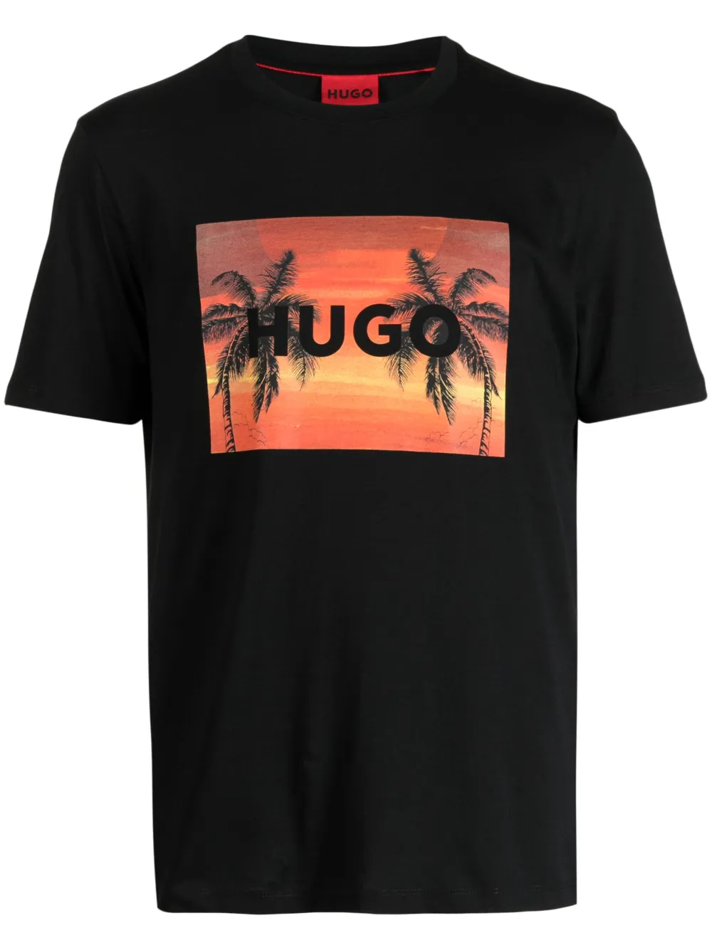 HUGO palm-tree-print cotton T-shirt - Black