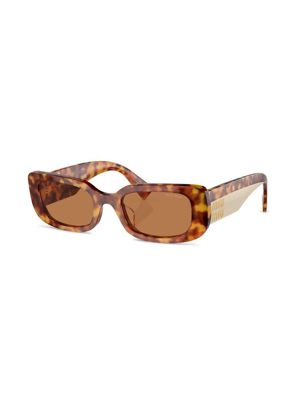 Shop Miu Miu Tortoiseshell-effect Rectangle-frame Sunglasses In Braun
