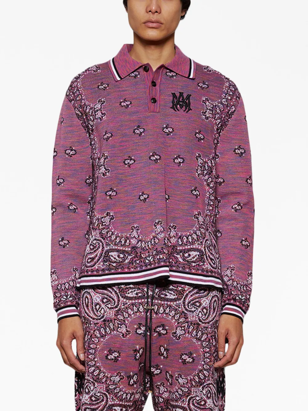 Amiri Space Dye Bandana Pattern Knit Long Sleeve Cotton Polo In Pink ...