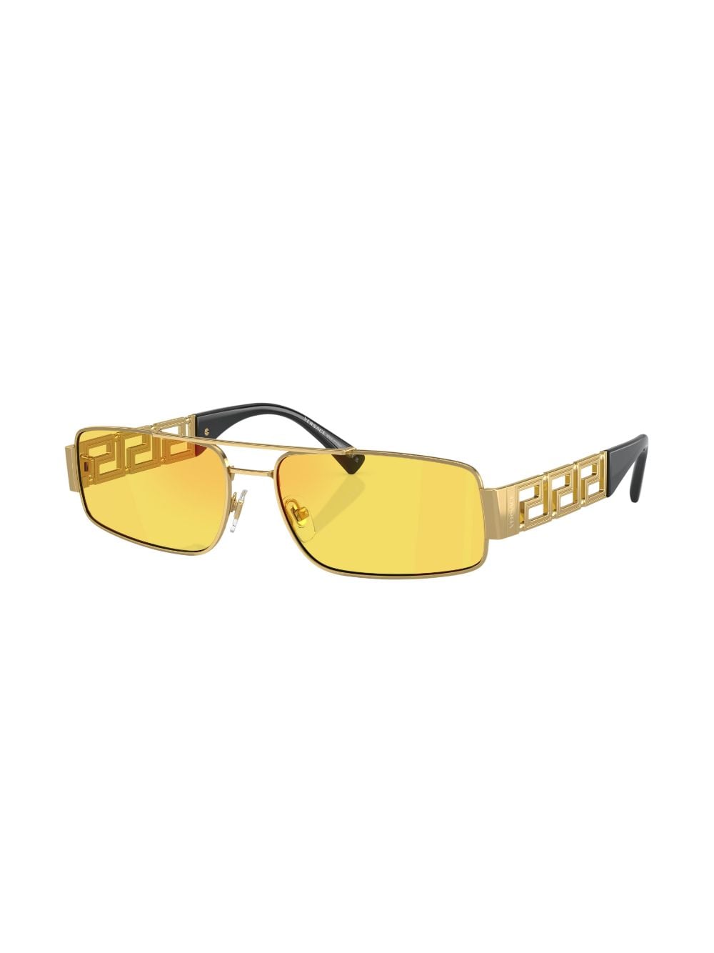 Shop Versace Logo-plaque Rectangular-frame Sunglasses In Gold