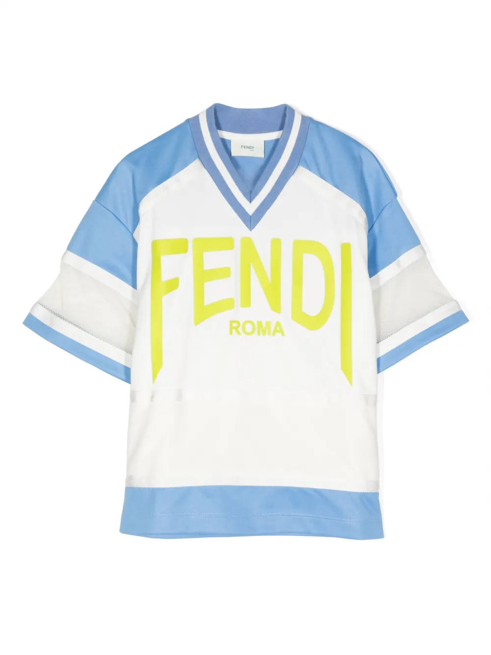 Fendi Kids' Logo-print Mesh-panel T-shirt In Blue