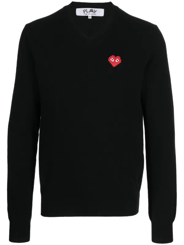 Comme Des Gar ons Play heart patch V neck Wool Jumper Farfetch