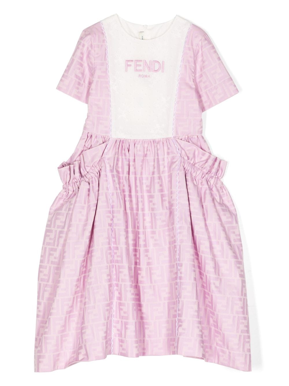 Fendi Kids' Embroidered Ff-logo Midi Dress In Purple