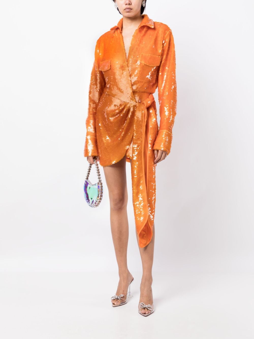 Ronny Kobo sequin-embellished tied-waist minidress - Oranje