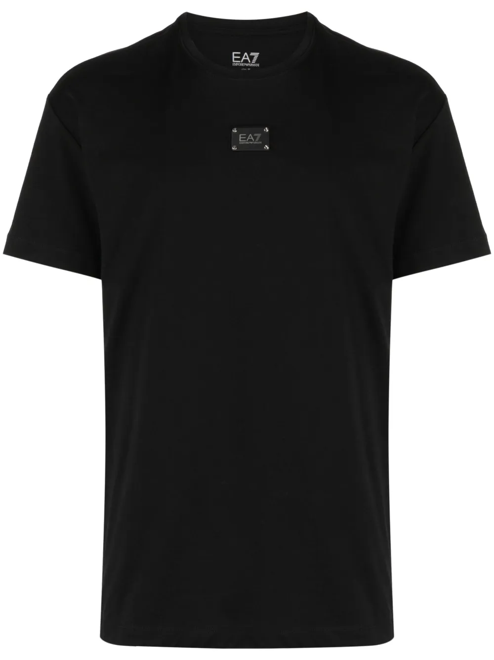 Ea7 Logo-plaque Cotton T-shirt In Black
