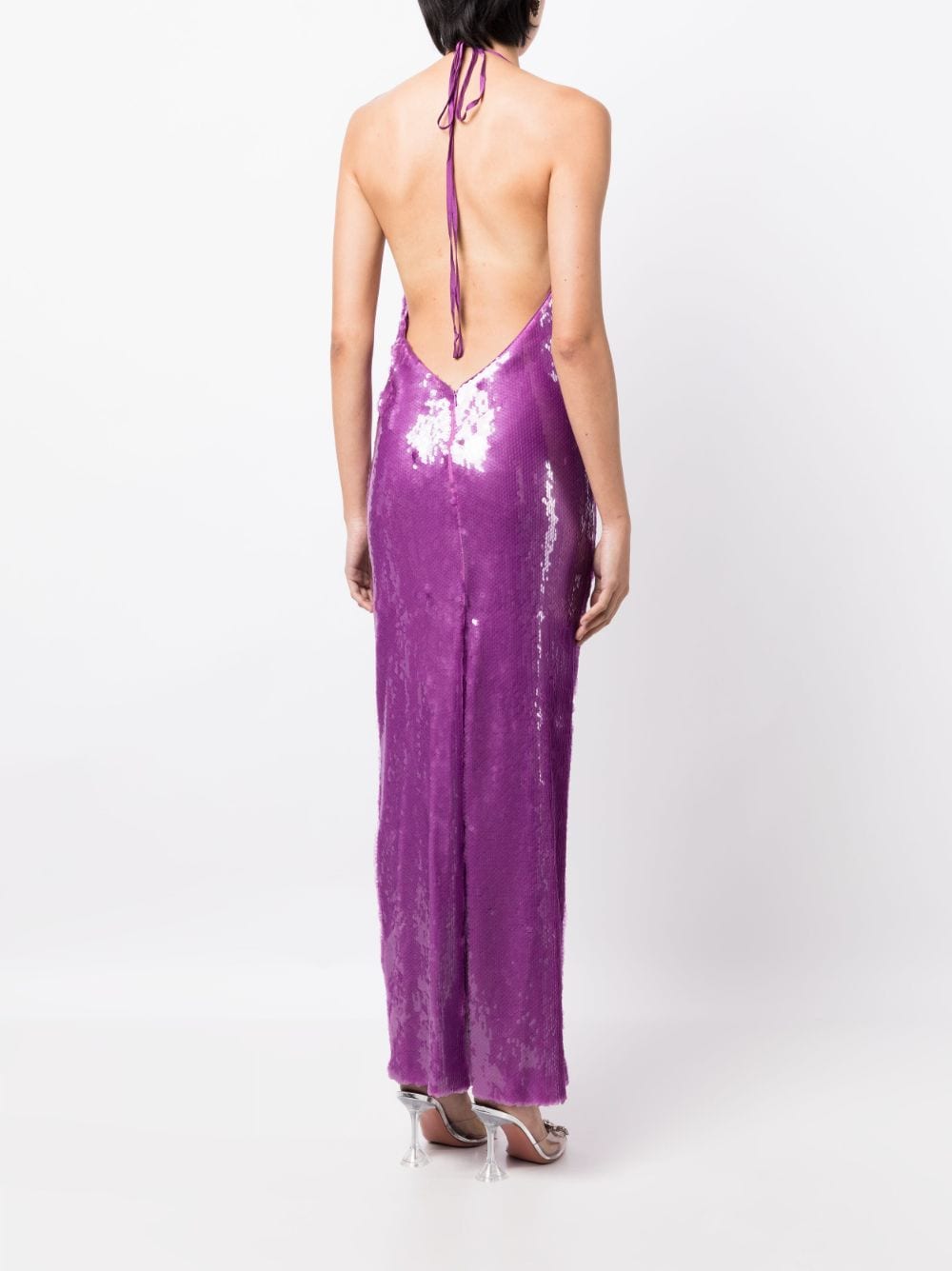 Shop Ronny Kobo Sequin-embellished Halterneck Maxi Dress In Purple