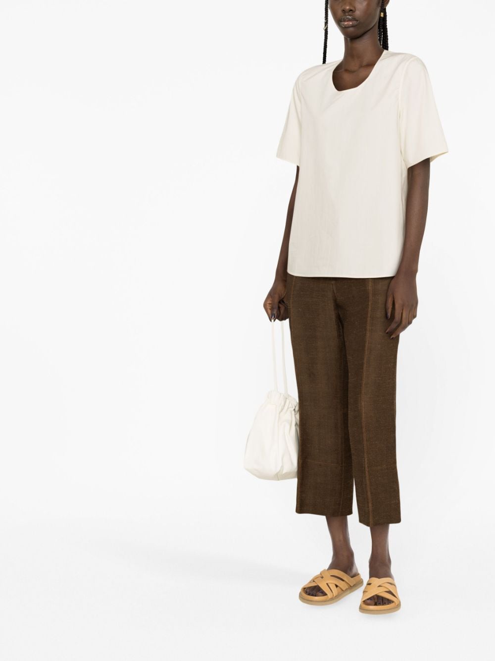 Shop Lemaire Round-neck Short-sleeve Top In Neutrals