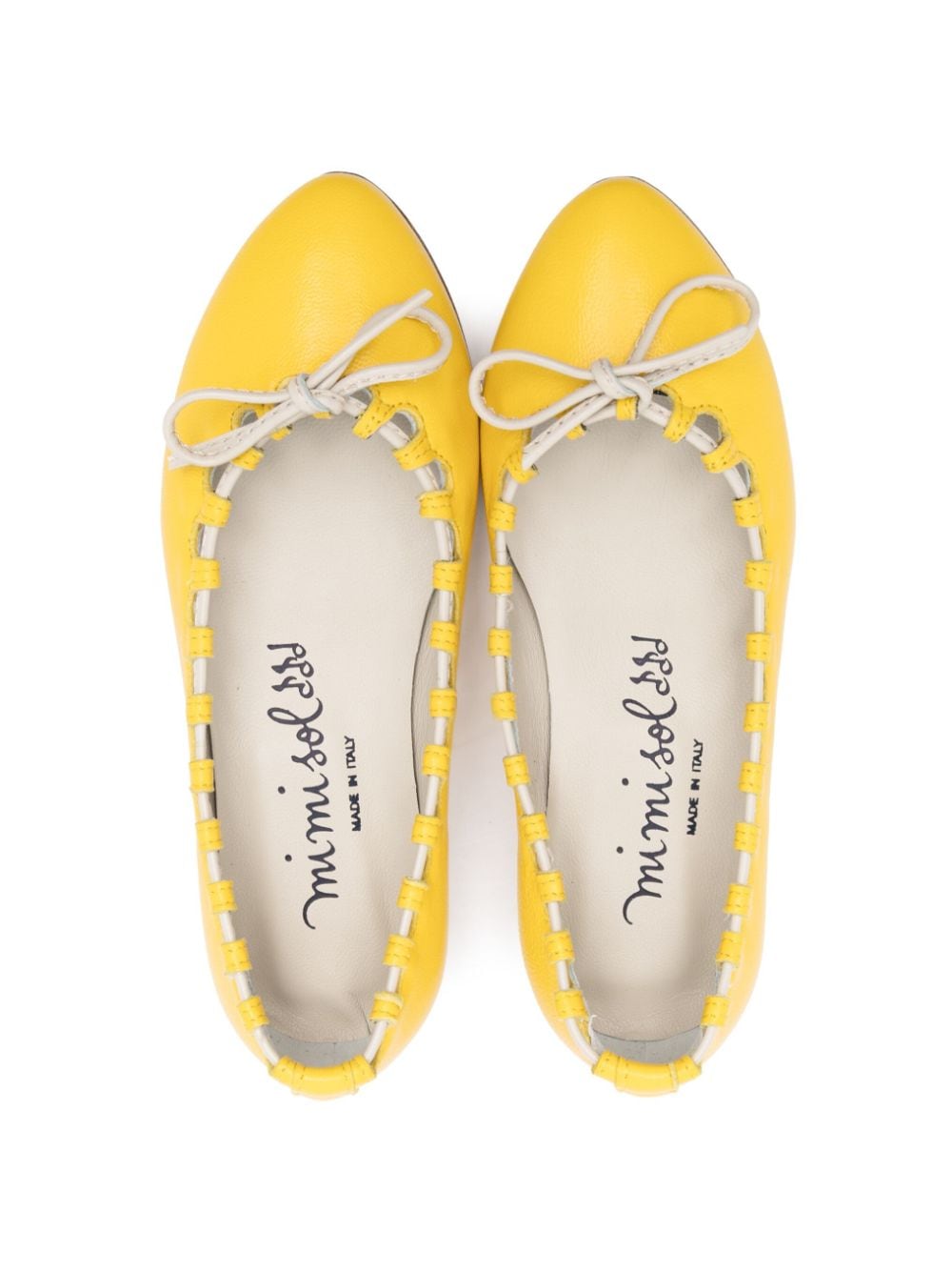 Shop Mi Mi Sol Lace-up-detail Leather Ballerinas In Yellow