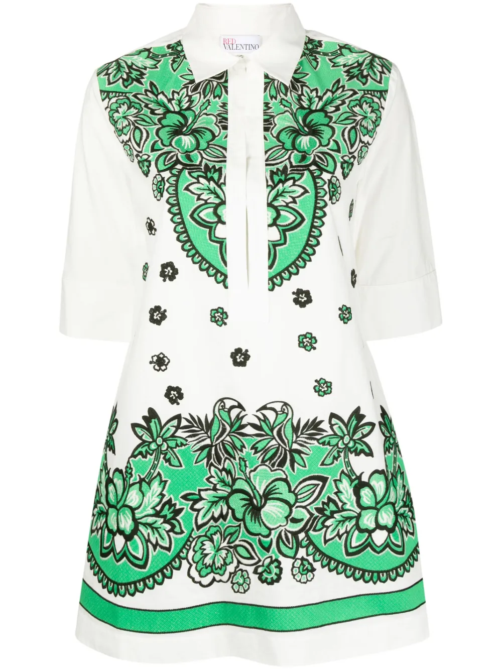 RED Valentino floral-embroidery Cotton Mini Dress - Farfetch