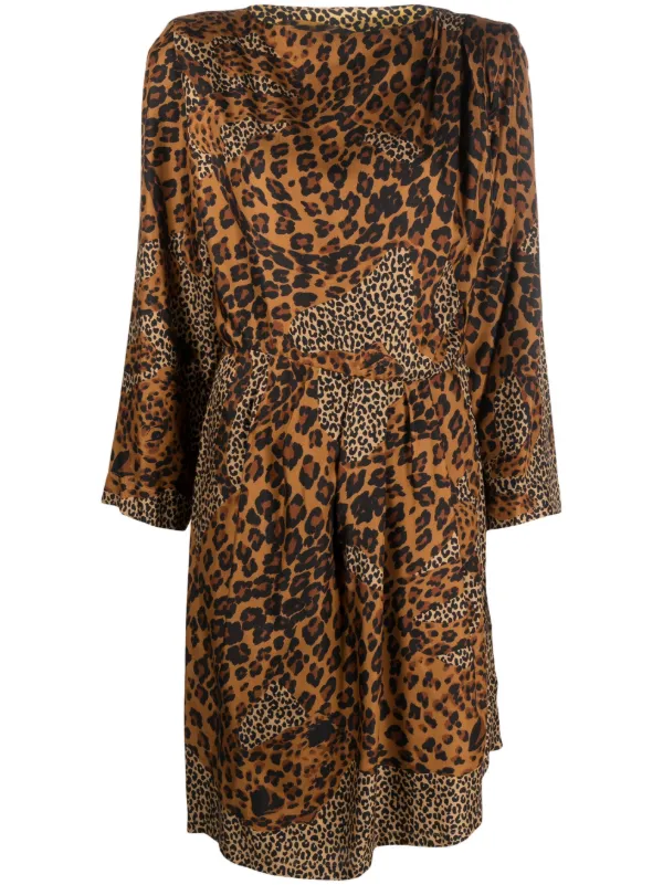 beige brown leopard print dress with sleeves Brown Leopard Print Long Sleeve Ruched Mesh Mini Dress AX Paris – She  Selected main image 0