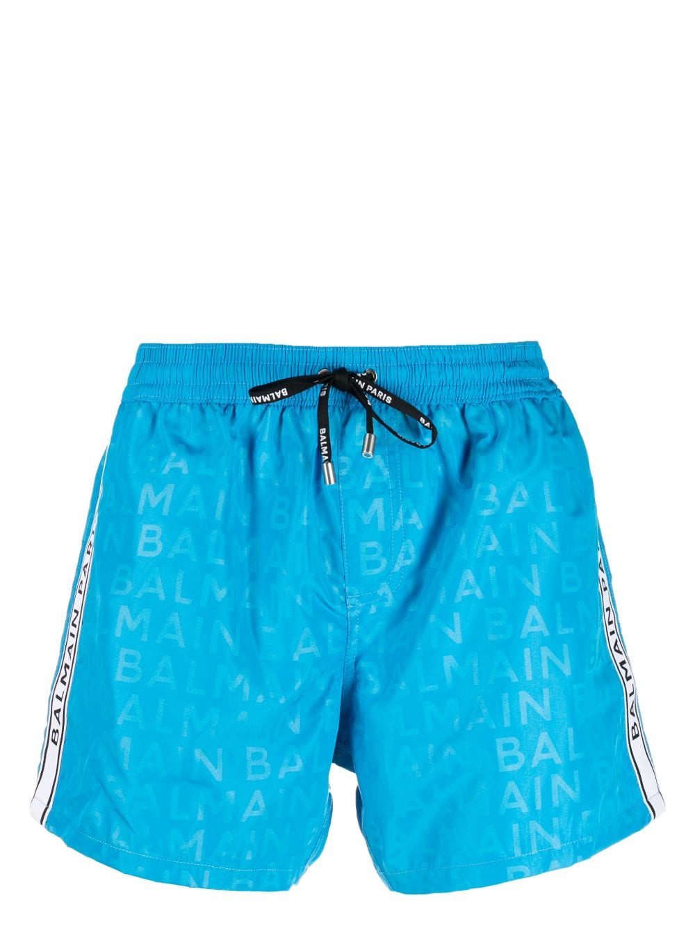 Balmain Logo印花抽绳泳裤 In Blue