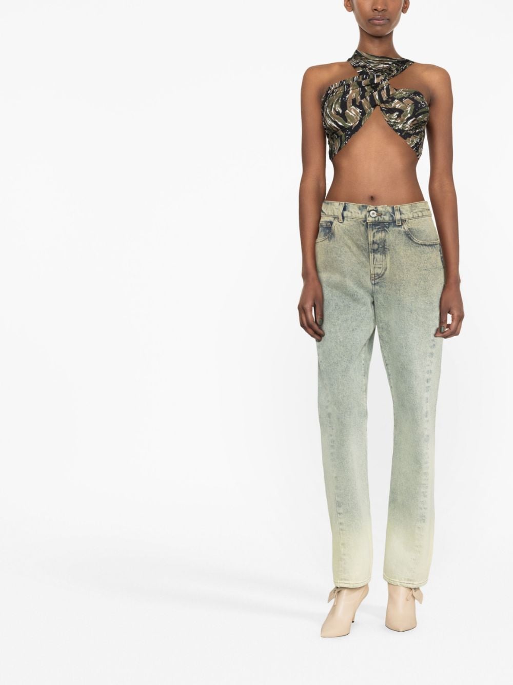 Shop Off-white Washed Denim Straight-leg Jeans In Grün